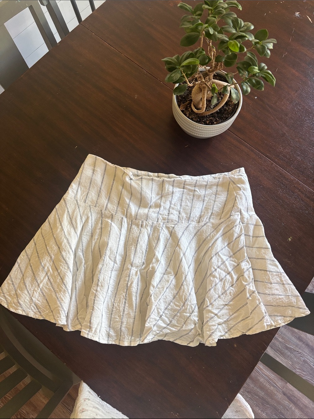 Universal Thread Cream and Gray Striped Circle Skirt
